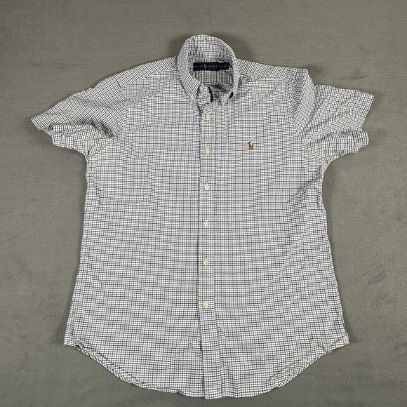 Ralph Lauren Shirt Classic Fit Short Sleeve Button Blue & White Plaid Medium - Picture 1 of 5